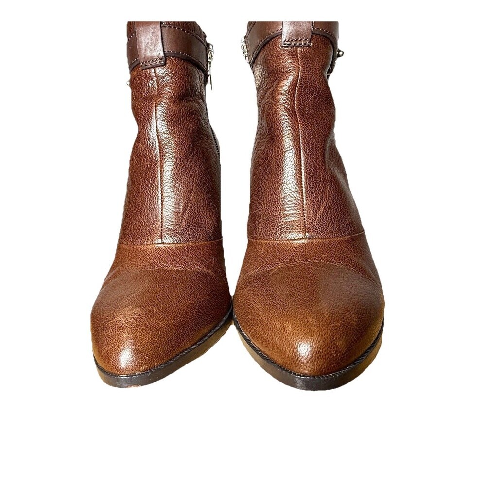 Coach Melody Leather Wedge Ankle Boots Brown Almond Toe Zip Size 7B - Picture 6 of 14